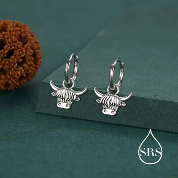 Sterling Silver Highland Cow Huggie Hoops With Detachable Charms, 5 of 11