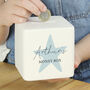 Personalised Blue Star Ceramic Square Money Box, thumbnail 2 of 6