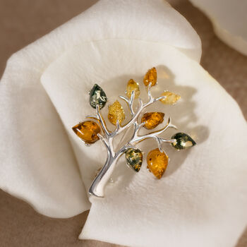 Sterling Silver Amber Tree Of Life Brooch, 2 of 10