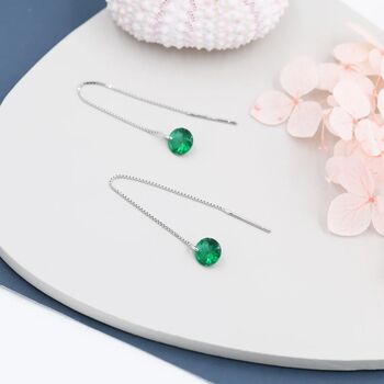 Emerald Green Cz Dot Threader Earrings, 3 of 10