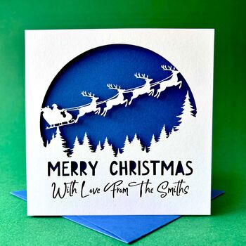 Santa's Sleigh Papercut Personalised Christmas Card, 3 of 6