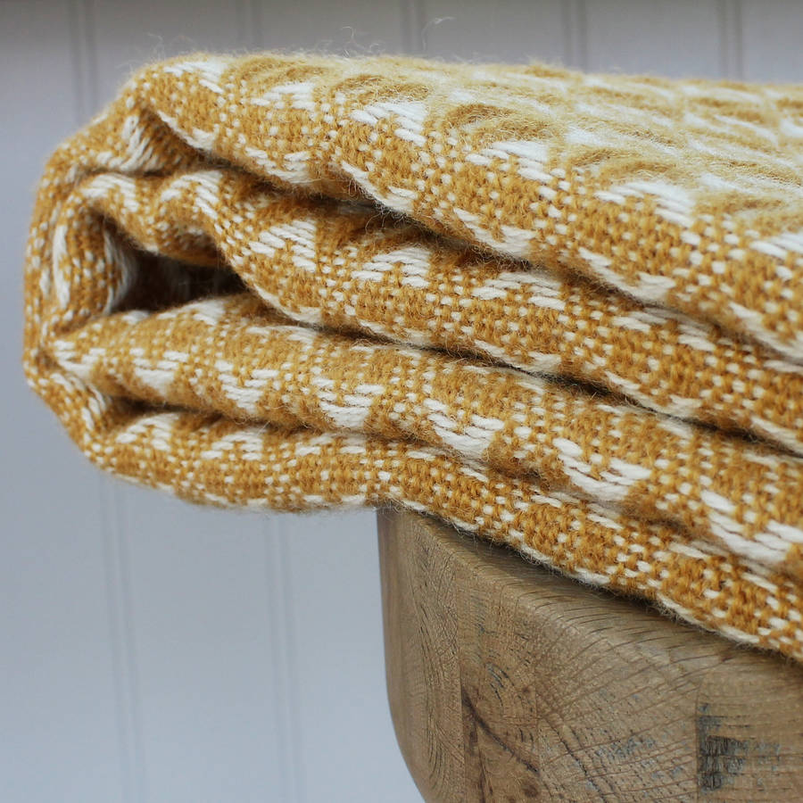 yellow and cream woven wool throw by marquis & dawe