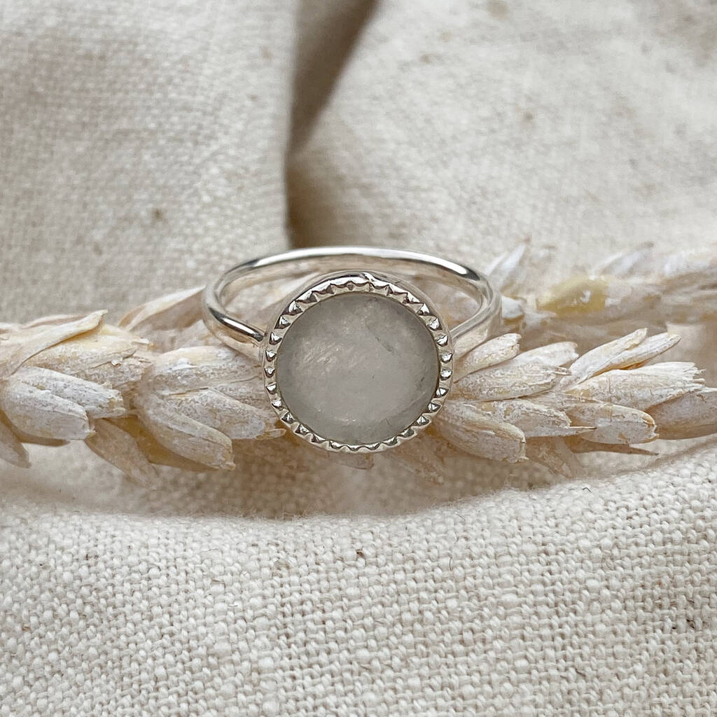 Sustainable Silver Circle Rainbow Moonstone Ring, 1 of 5