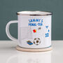 Personalised Enamel Mug – Footie Shirt And Goal Post Design, thumbnail 2 of 5