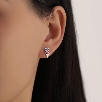 Blue Crocus Flower Stud Earrings In Sterling Silver, 3 of 12