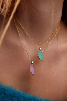 Lilac Angel Wing Druzy Gemstone Gold Plated Necklace, 3 of 5