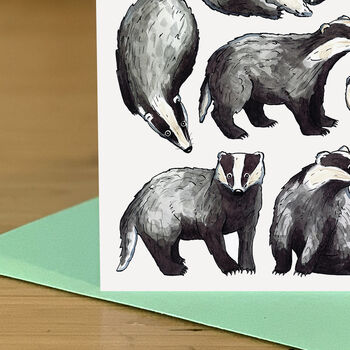 Badgers Watercolour Art Blank Greeting Card, 5 of 7