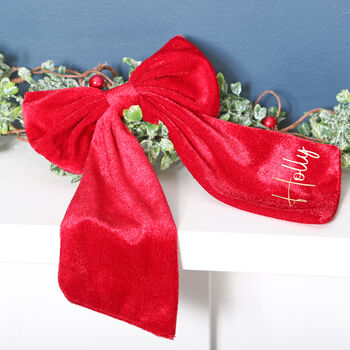Personalised Red Velvet Christmas Hair Bow, 2 of 3