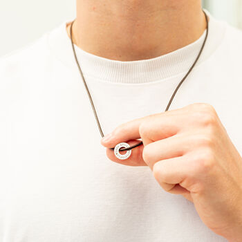 Men's Silver And Leather Personalised Hoops Necklace, 3 of 12