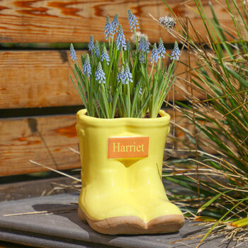 Personalised Sunny Yellow Welly Boots Planters, 4 of 8