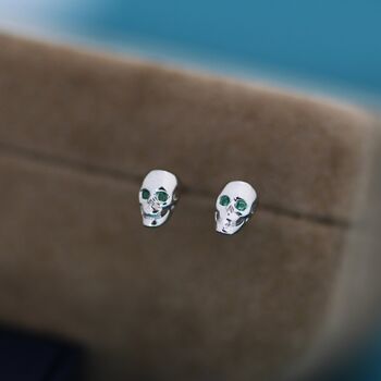 Tiny Death Skull Stud Earrings In Sterling Silver, 5 of 12