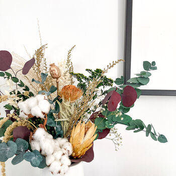 Cotton Preserved Flower Bouquet With Banksia Protea, 3 of 5