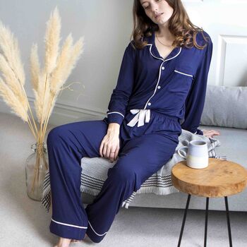 Soft Bamboo Long Grey Winter Pyjamas Floral Gift Box, 5 of 8