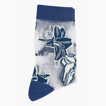 Sheer Pop Socks Ankle Highs Lily Floral Navy Blue, 3 of 3
