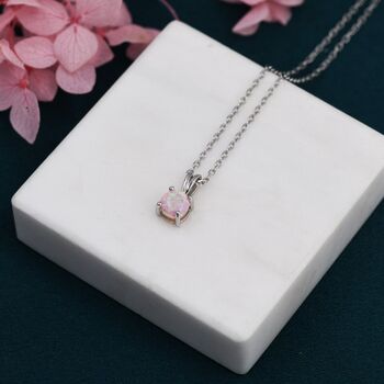 Tiny Pink Opal Pendant Necklace In Sterling Silver, 5 of 11