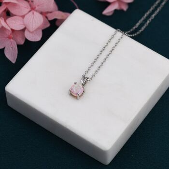 Tiny Pink Opal Pendant Necklace In Sterling Silver, 5 of 12