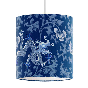 Dragon Garden Chinoiserie Lamp Shade, Blue, 4 of 8