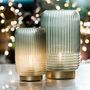 Cordless Tiffany Blue Ribbed Glass Lamps, thumbnail 1 of 5