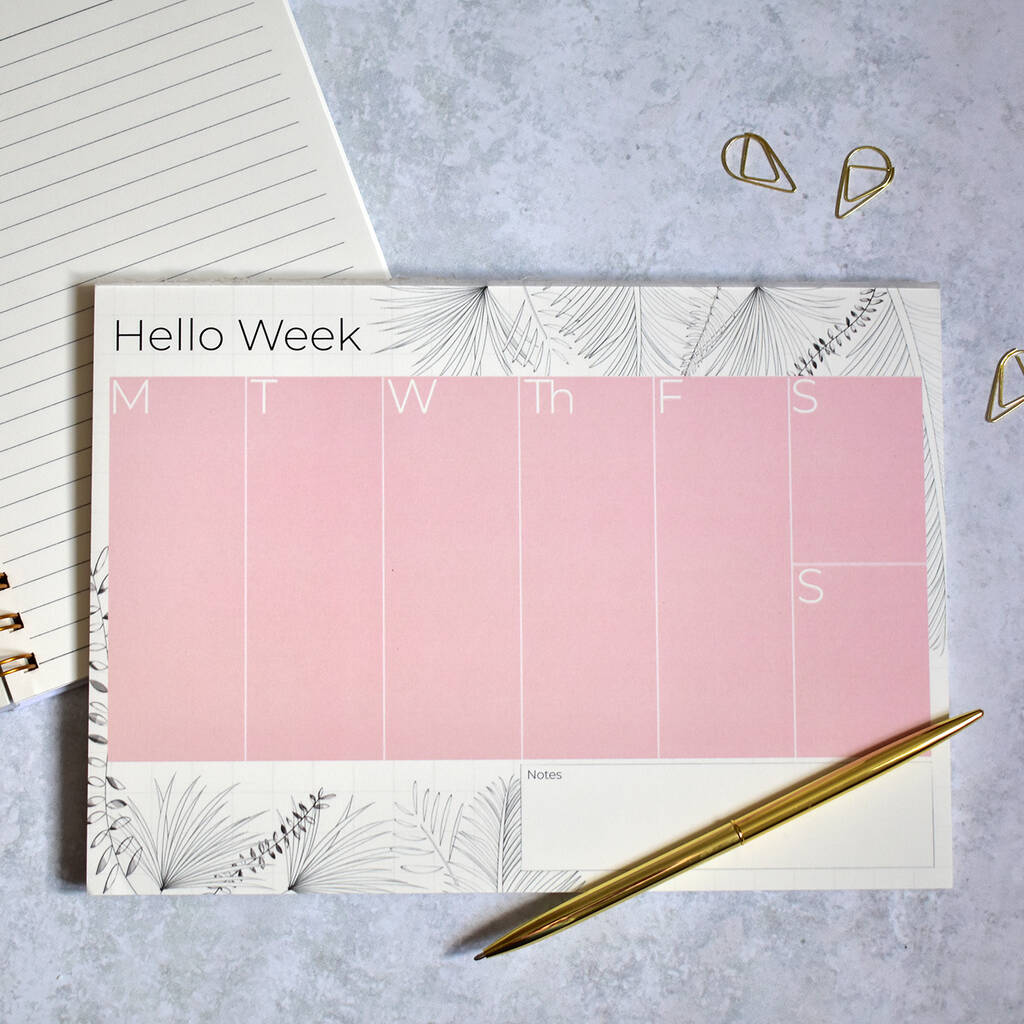 Weekly desk planner pink tropical 52 pages by tr s paper co