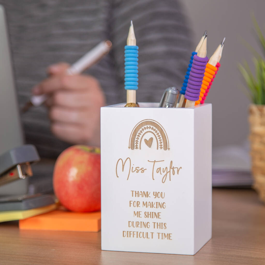 Personalised Thank You Teacher Wooden Pen Pot, 1 of 3