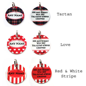 Personalised Pet ID Tags With Tartan, Hearts Or Stripes, 2 of 2