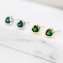 Tiny Emerald Green Cz Heart Stud Earrings, thumbnail 1 of 12
