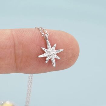 Tiny Starburst Pendant Necklace In Sterling Silver, 2 of 12