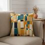 Decorative Cushion Cover In Oblong Lumbar Shape, Mustard And Teal Abstract Design, thumbnail 6 of 12