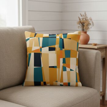 Decorative Cushion Cover In Oblong Lumbar Shape, Mustard And Teal Abstract Design, 6 of 12