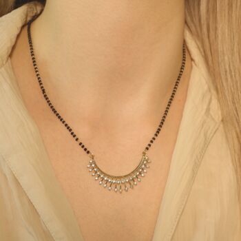 Silver Zircon Mangalsutra Black Bead Earring And Necklace, 3 of 10