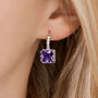 Purple Square Crystal Huggie Hoop Earrings, thumbnail 1 of 3