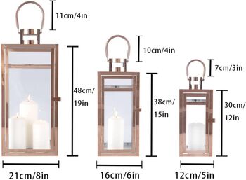 Set Of Three Rose Gold Stainless Candle Holder Lantern, 6 of 6