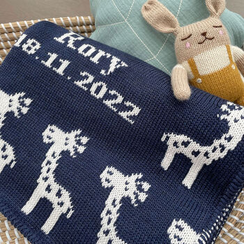 Personalised Knitted Giraffe Baby Blanket, 2 of 12