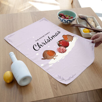 Personalised Robin Baubles Tea Towel, 5 of 6