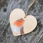 Robin Bird Wooden Hanging Heart Decoration, thumbnail 1 of 3