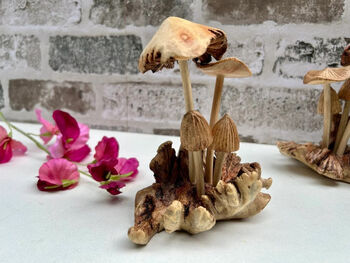 Handcrafted Mushrooms Sculpture On Natural Teak Root, 5 of 8