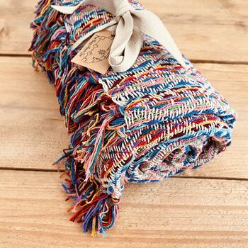 Hand Loomed Recycled Soft Rainbow Blanket Sofa Throw, 9 of 12