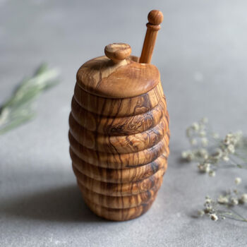 Olive Wood Honey Pot And Drizzler Set, 3 of 4