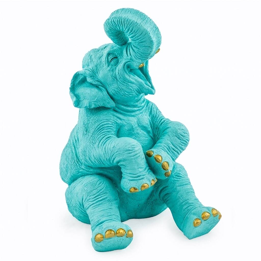 Blue And Gold Laughing Elephant Ornament
