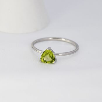 Genuine Peridot Green Trillion Cut Ring Sterling Silver, 3 of 9