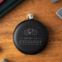 Dapper Chap 'Expert In Cycology' Black 6oz Hip Flask, thumbnail 1 of 4