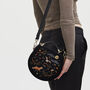 Fox And Owl Embroidered Black Top Handle Saddle Bag, thumbnail 2 of 8