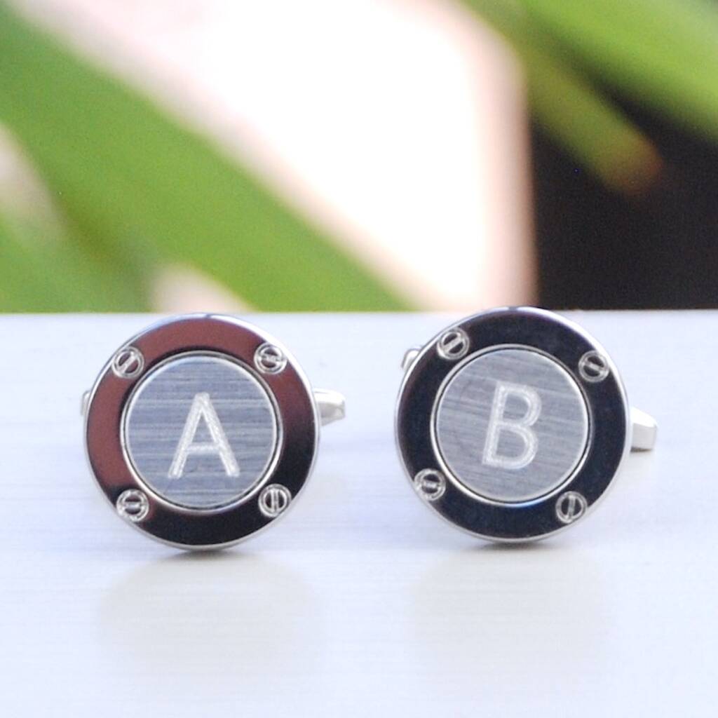 Image of Personalised Silver Porthole Initial Cufflinks, Silver