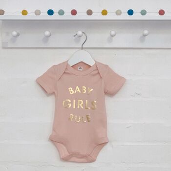 Baby Girls Rule Pink And Gold Babygrow, 2 of 3