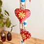 Hand Painted Red Yellow Hanging Heart Bells Wind Chime, thumbnail 6 of 12