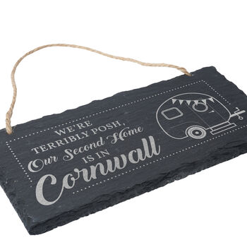We're Terribly Posh, Our Second Home Is In Cornwall Illustrated Slate Sign, 3 of 4
