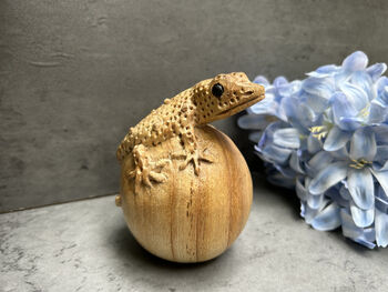 Hand Carved Wooden Gecko On Egg Ornament Figurine Gift, 6 of 12