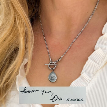 Personalised Handwriting T Bar Necklace With Rope Chain, 5 of 9