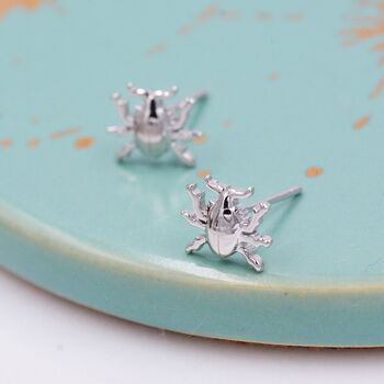 Stag Beetle Stud Earrings In Sterling Silver, 4 of 12