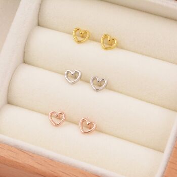 Sterling Silver Extra Tiny Open Heart Stud Earrings, 3 of 12